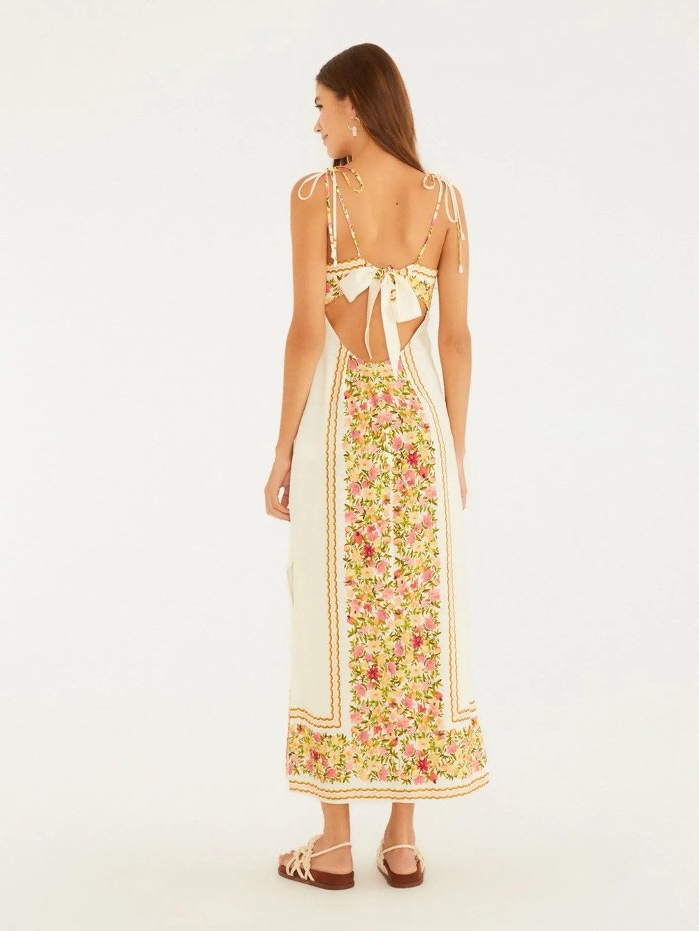 FARM Rio Cream Maxi Dress with Pink & Green Floral Stripes - Picture 2 of 8